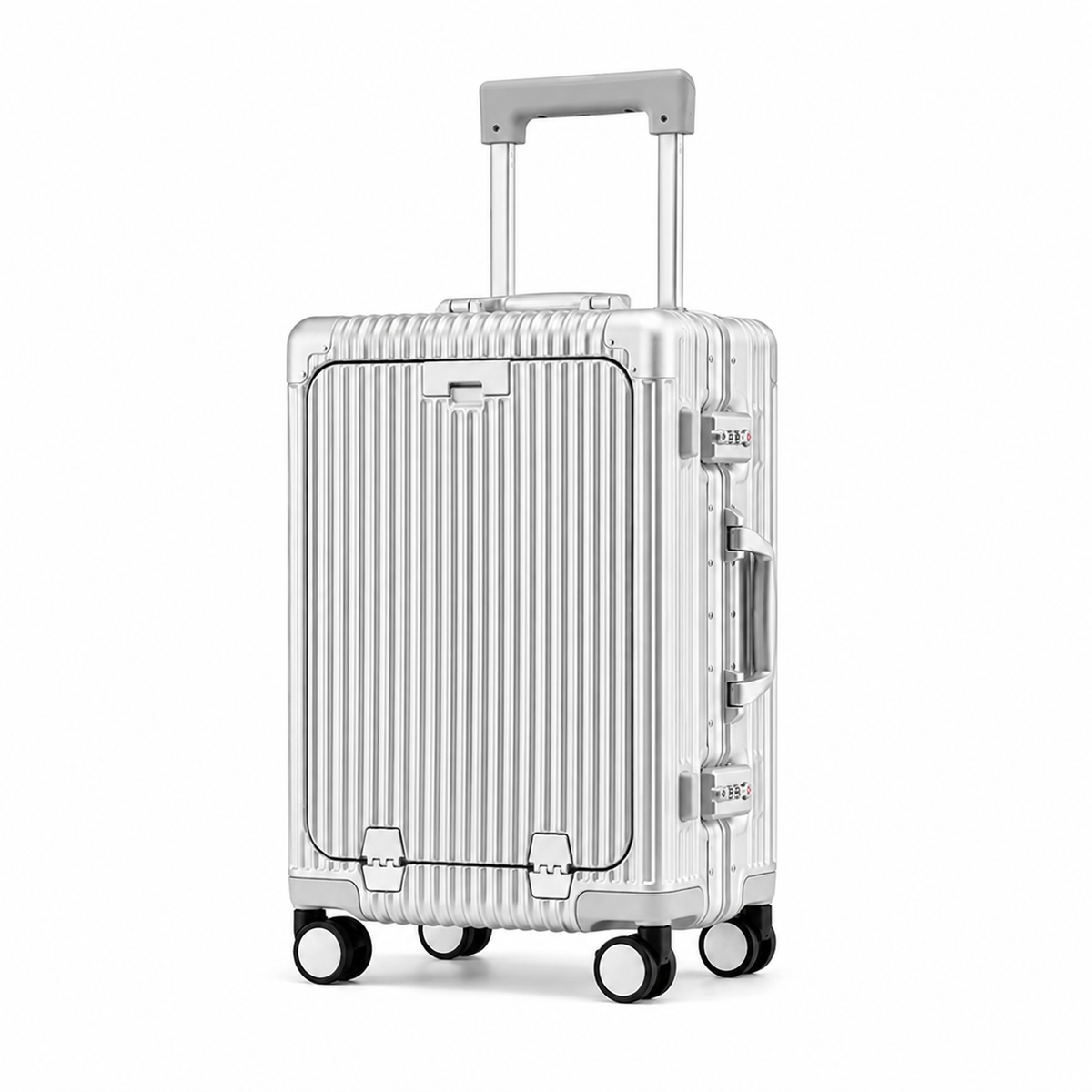 Valise cabine Orvessa Bastille coloris Argent, vue de trois quarts, poignée télescopique sortie