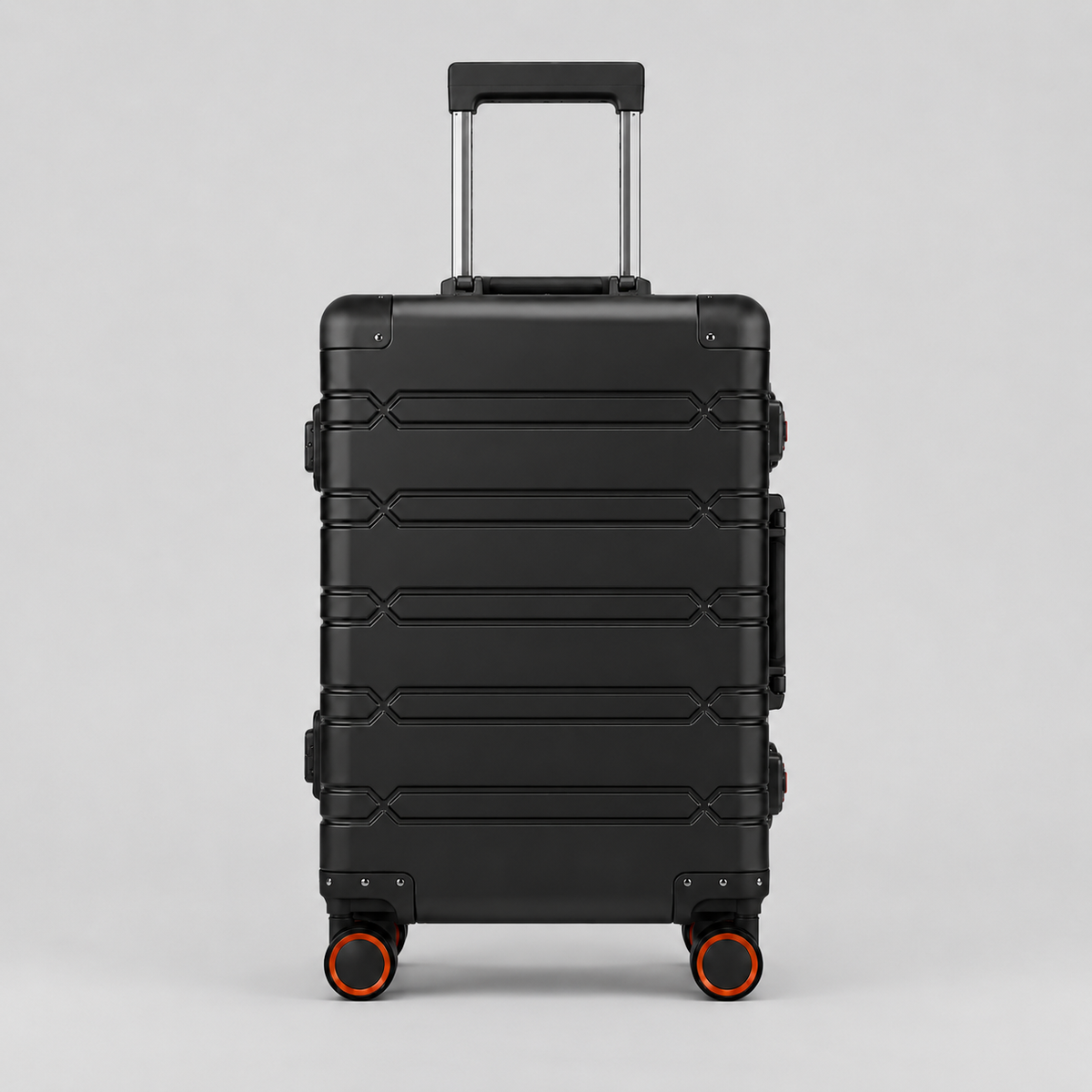 Valise Orvessa Vendôme noire, vue de face, poignée télescopique sortie