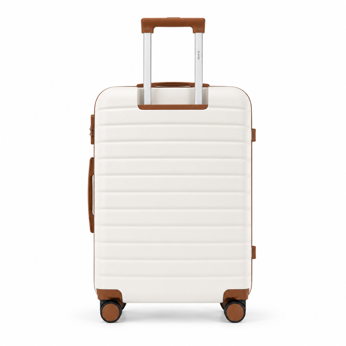 Valise Orvessa Charonne coloris Beige, vue de dos : poignée télescopique sortie et coque rainurée